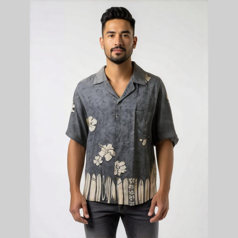 Pineapple Connection Shirt Surfboard Hem Button Hawaiian Floral Sz L